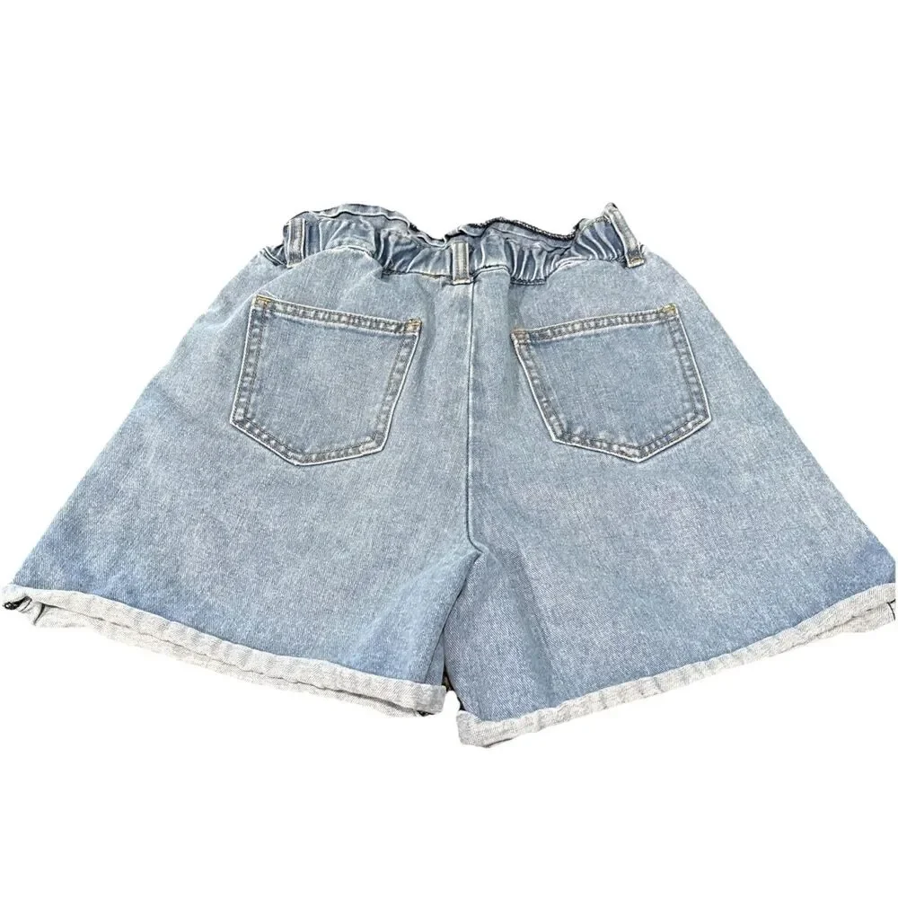 Forever 21 Denim LightWash Short Sz Small High-Rise Button Butterfly Paper Bag - Picture 5 of 7